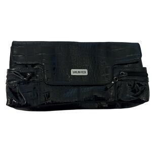 Unlisted Purse Black Croc Embossed Clutch Snap Close Patent Faux Leather Y2K Bag